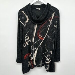 Jess & Jane Matilda Top Shirt Medium Brushed Knit Cowl Neck‎ Gray Artsy Boho New